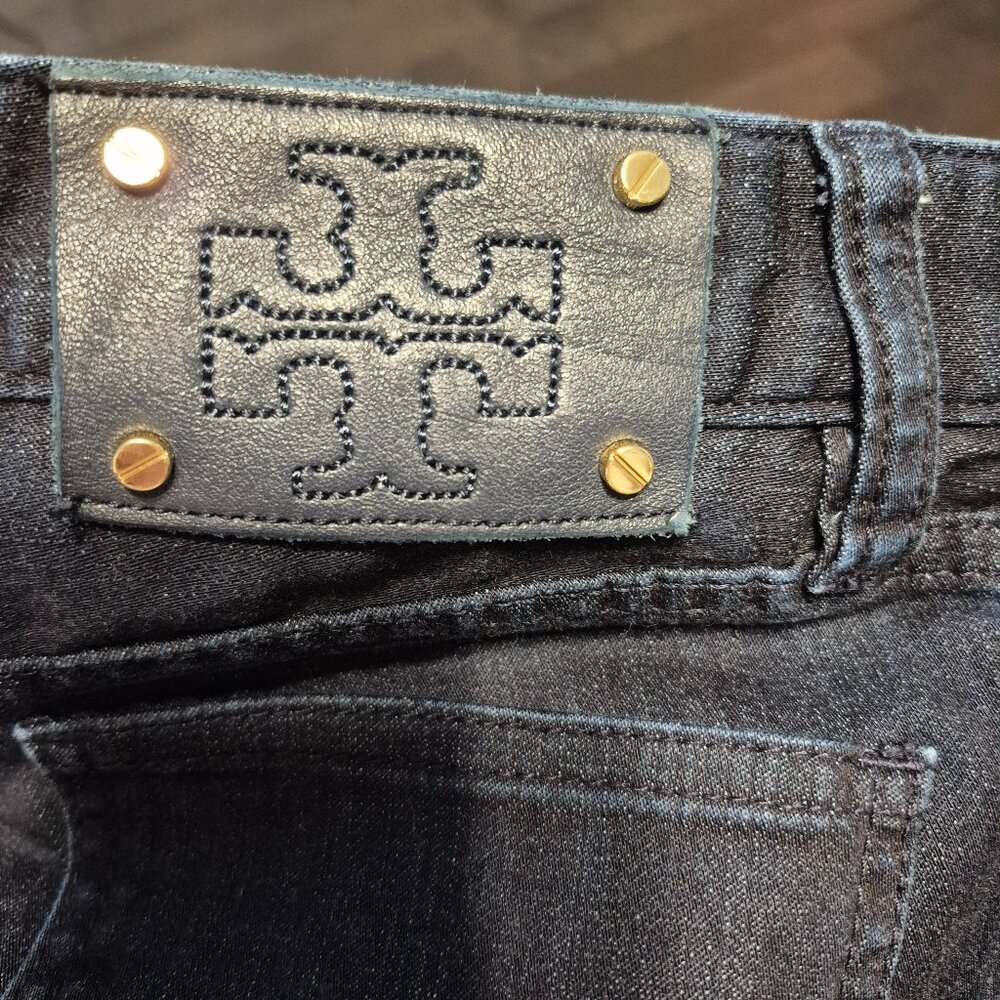 Tory Burch Dark Blue Denim Jeans with Gold Hardware Long Size 26 - Picture 13 of 13